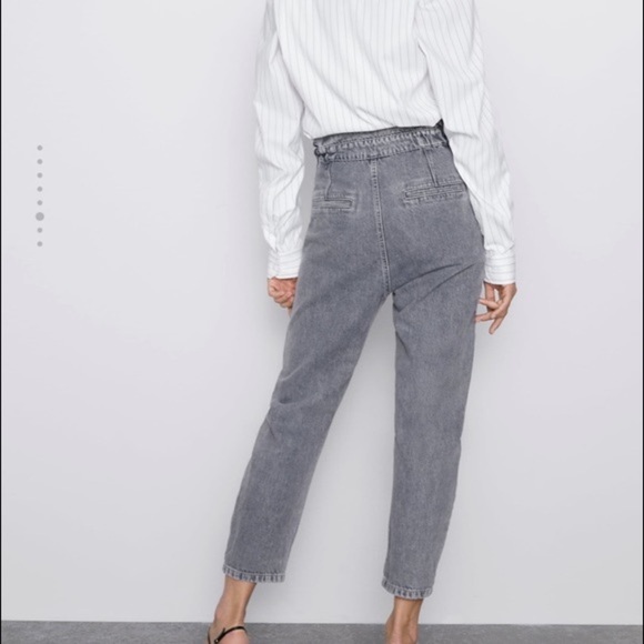 Zara Baggy Paper Bag High Waist Gray Jeans Size 0 - Picture 2 of 8